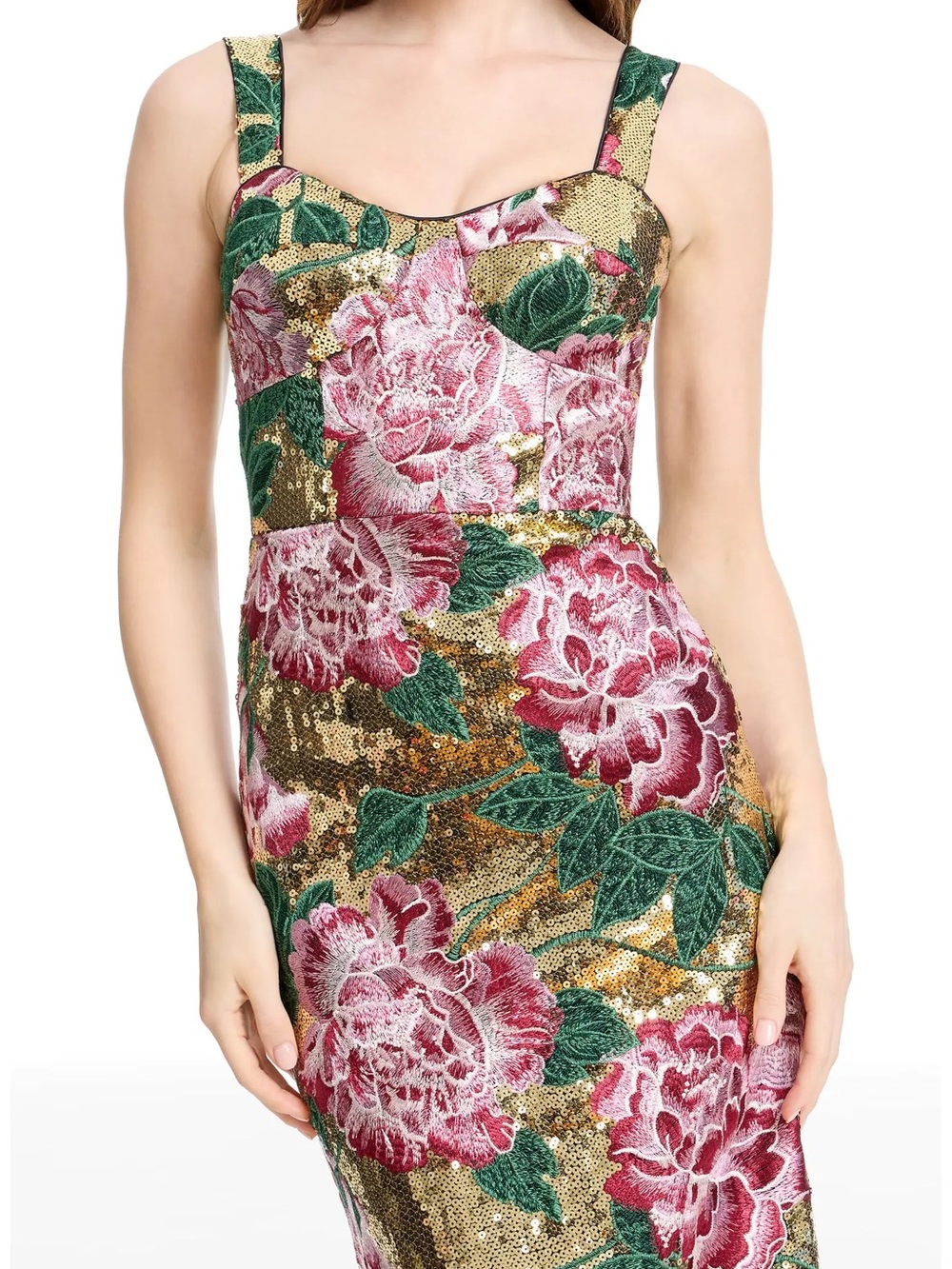 DRESS THE POPULATION REESE EMBROIDERED FLORAL SEQUIN SHEATH GOWN - Picture 5 of 6